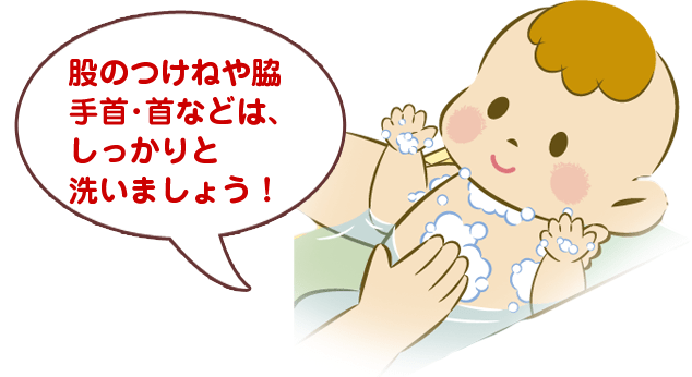 股の間や脇・手首・首などはしっかり洗いましょう!